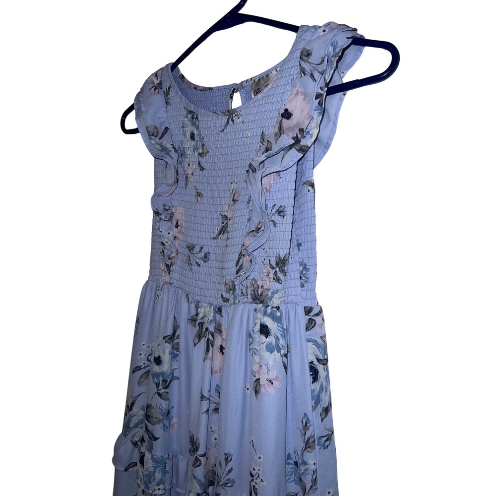 Rare Editions Girls Blue Floral Smocked Tiered Ruffle Maxi Dress Size 10 - Picture 5 of 6